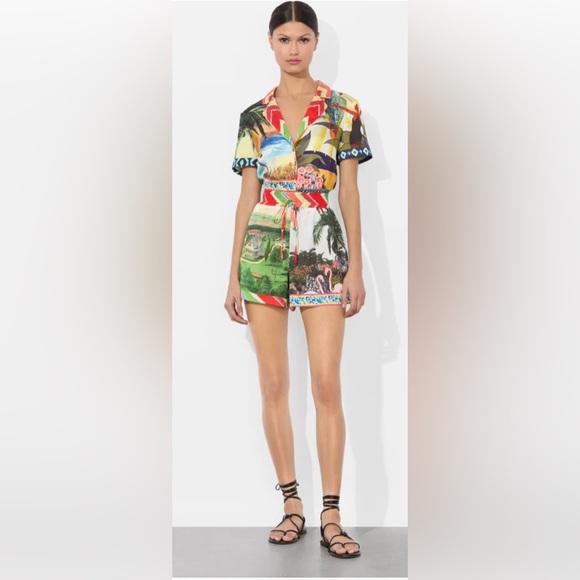 Alice + Olivia Leighton Pajama Romper | size 10 | color:  Island Dreams Multi - Picture 1 of 9